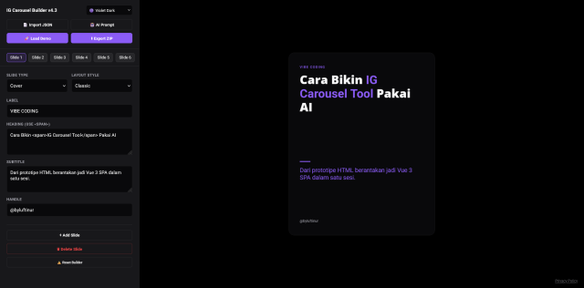 IG Post Builder: Bikin Carousel Instagram dari JSON & AI Prompt